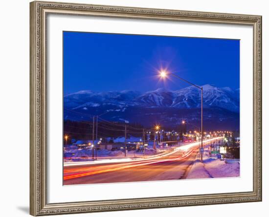 Traffic Flows into Town on Highway 93 at Dusk in Winter in Whitefish, Montana, Usa-Chuck Haney-Framed Photographic Print
