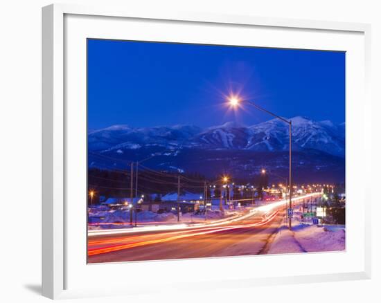 Traffic Flows into Town on Highway 93 at Dusk in Winter in Whitefish, Montana, Usa-Chuck Haney-Framed Photographic Print