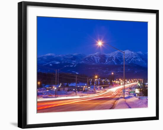 Traffic Flows into Town on Highway 93 at Dusk in Winter in Whitefish, Montana, Usa-Chuck Haney-Framed Photographic Print