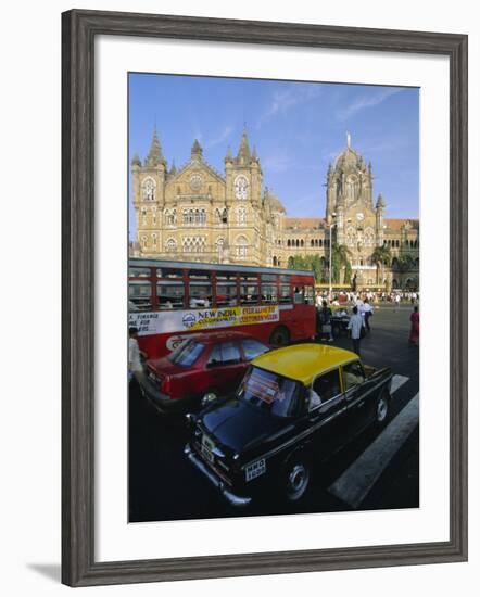 Traffic in Front of the Station, Victoria Railway Terminus, Mumbai, Maharashtra State, India-Gavin Hellier-Framed Photographic Print