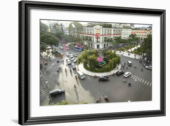 Traffic Intersection Nguyen Hue Boulevard and Le Loi Boulevard, Ho Chi Minh City (Saigon), Vietnam-Yadid Levy-Framed Photographic Print