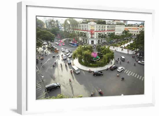 Traffic Intersection Nguyen Hue Boulevard and Le Loi Boulevard, Ho Chi Minh City (Saigon), Vietnam-Yadid Levy-Framed Photographic Print