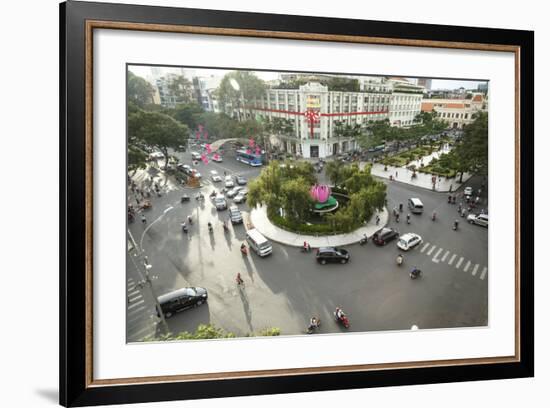 Traffic Intersection Nguyen Hue Boulevard and Le Loi Boulevard, Ho Chi Minh City (Saigon), Vietnam-Yadid Levy-Framed Photographic Print