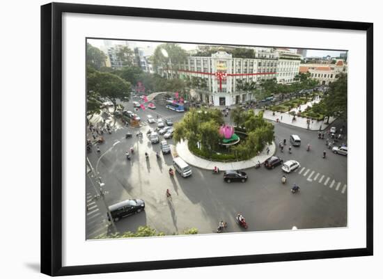 Traffic Intersection Nguyen Hue Boulevard and Le Loi Boulevard, Ho Chi Minh City (Saigon), Vietnam-Yadid Levy-Framed Photographic Print