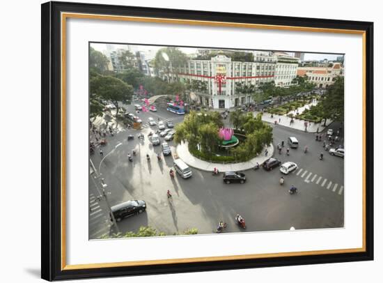 Traffic Intersection Nguyen Hue Boulevard and Le Loi Boulevard, Ho Chi Minh City (Saigon), Vietnam-Yadid Levy-Framed Photographic Print