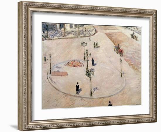 Traffic Island on Boulevard Haussmann, 1880-Gustave Caillebotte-Framed Giclee Print