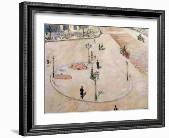 Traffic Island on Boulevard Haussmann, 1880-Gustave Caillebotte-Framed Giclee Print