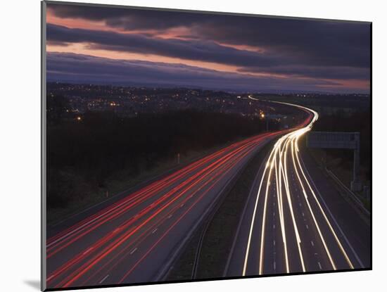 Traffic Light Trails in the Evening on the M1 Motorway Near Junction 28, Derbyshire, England, UK-Neale Clarke-Mounted Photographic Print