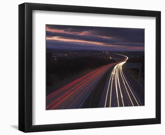 Traffic Light Trails in the Evening on the M1 Motorway Near Junction 28, Derbyshire, England, UK-Neale Clarke-Framed Photographic Print