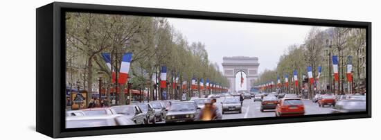 Traffic on a Road, Arc De Triomphe, Champs Elysees, Paris, France-null-Framed Stretched Canvas