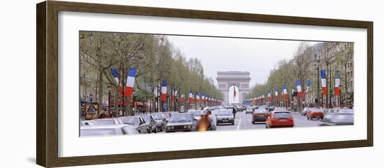 Traffic on a Road, Arc De Triomphe, Champs Elysees, Paris, France-null-Framed Photographic Print