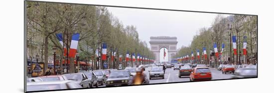 Traffic on a Road, Arc De Triomphe, Champs Elysees, Paris, France-null-Mounted Photographic Print