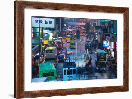Traffic on a Street at Night, Des Voeux Road Central, Central District, Hong Kong Island, Hong Kong-null-Framed Photographic Print