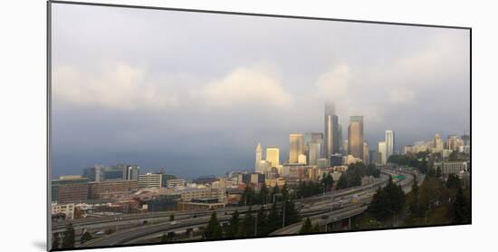 Traffic on elevated downtown roads with skyscrapers in background, Seattle, Washington, USA-Panoramic Images-Mounted Photographic Print