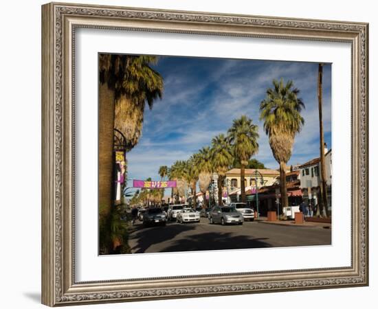 Traffic on Road with Palm Trees at the Roadside, South Palm Canyon Drive, Palm Springs-null-Framed Photographic Print