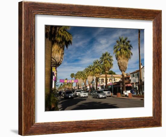 Traffic on Road with Palm Trees at the Roadside, South Palm Canyon Drive, Palm Springs-null-Framed Photographic Print