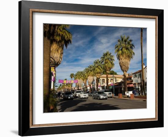 Traffic on Road with Palm Trees at the Roadside, South Palm Canyon Drive, Palm Springs-null-Framed Photographic Print