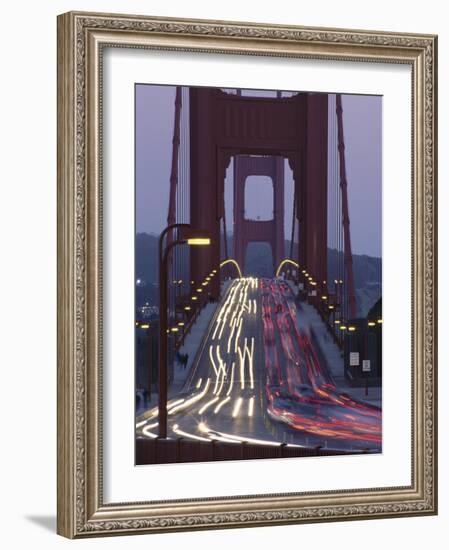 Traffic on the Golden Gate Bridge at Dusk, San Francisco, California, USA-Roy Rainford-Framed Photographic Print