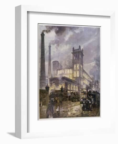 Traffic Passing the Smoking Chimneys of Horrockses Crewdson and Co-C.e. Turner-Framed Art Print