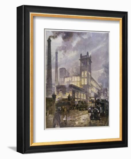 Traffic Passing the Smoking Chimneys of Horrockses Crewdson and Co-C.e. Turner-Framed Art Print