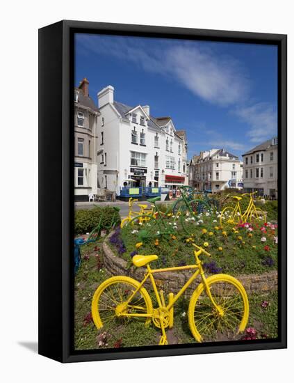 Traffic Roundabout with Painted Bicycles, Seaton, Devon Heritage Coast, Devon, England, UK, Europe-Neale Clarke-Framed Premier Image Canvas