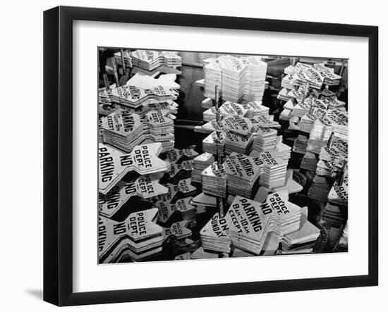 Traffic Signs Being Kept in the Storeroom of the Nypd-Carl Mydans-Framed Photographic Print