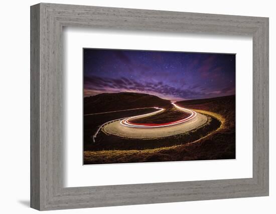 Traffic trails on a road next to the Irati forest, Navarre, Spain, Europe-David Rocaberti-Framed Photographic Print