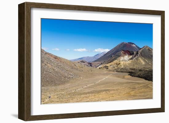 Trail hikers and Mount Ngauruhoe, Tongariro Nat'l Park, UNESCO World Heritage, New Zealand-Logan Brown-Framed Photographic Print