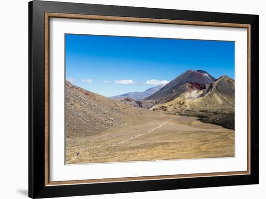 Trail hikers and Mount Ngauruhoe, Tongariro Nat'l Park, UNESCO World Heritage, New Zealand-Logan Brown-Framed Photographic Print