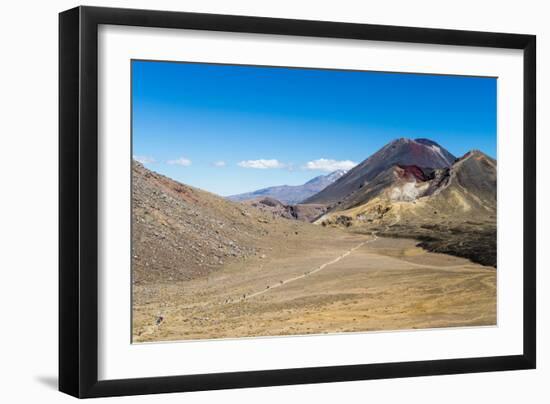 Trail hikers and Mount Ngauruhoe, Tongariro Nat'l Park, UNESCO World Heritage, New Zealand-Logan Brown-Framed Photographic Print