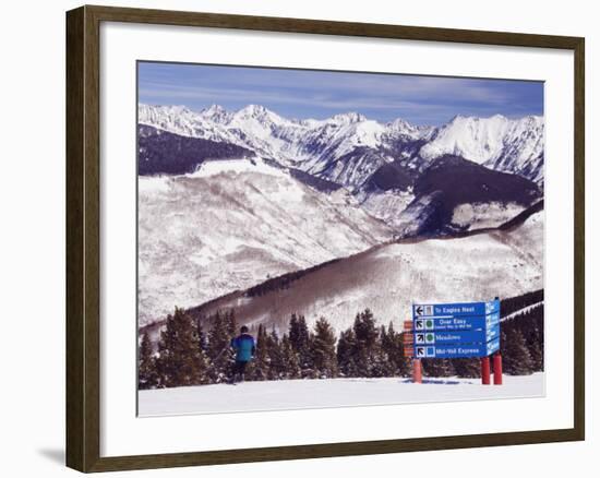 Trail Marker Below the Gore Mountains at Vail Ski Resort, Vail, Colorado, USA-Kober Christian-Framed Photographic Print