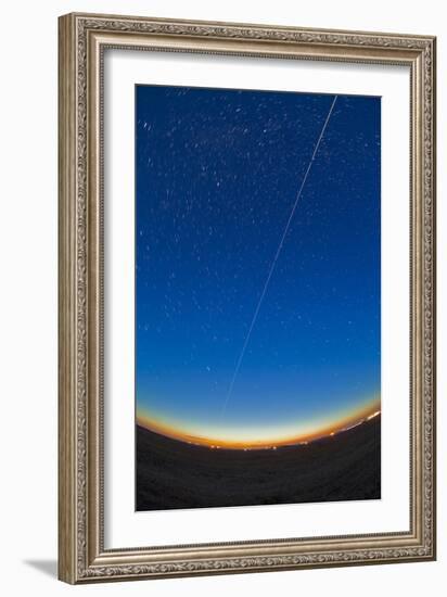Trail of the International Space Station Coming Out of the Western Twilight-null-Framed Photographic Print