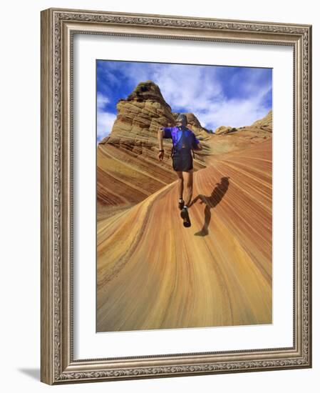 Trail Runner on Sandstone, Coyote Buttes, Utah, USA-Chuck Haney-Framed Photographic Print