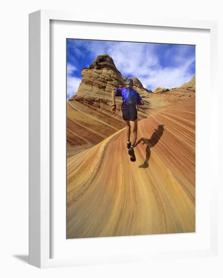 Trail Runner on Sandstone, Coyote Buttes, Utah, USA-Chuck Haney-Framed Photographic Print