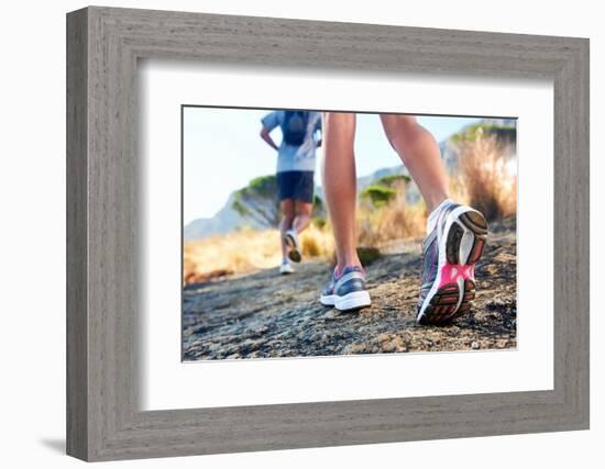 Trail Running Marathon Fitness Feet on Rock Fitness and Healthy Lifestyle-warrengoldswain-Framed Photographic Print