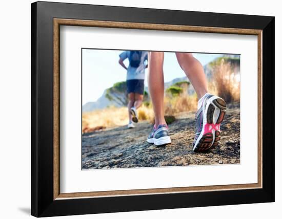 Trail Running Marathon Fitness Feet on Rock Fitness and Healthy Lifestyle-warrengoldswain-Framed Photographic Print