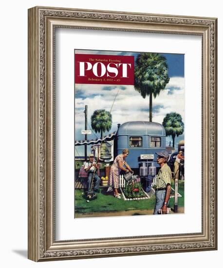 "Trailer Park Garden" Saturday Evening Post Cover, February 2, 1952-Stevan Dohanos-Framed Giclee Print