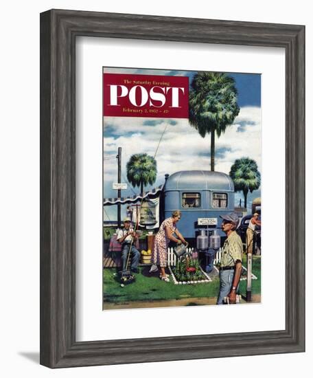 "Trailer Park Garden" Saturday Evening Post Cover, February 2, 1952-Stevan Dohanos-Framed Giclee Print