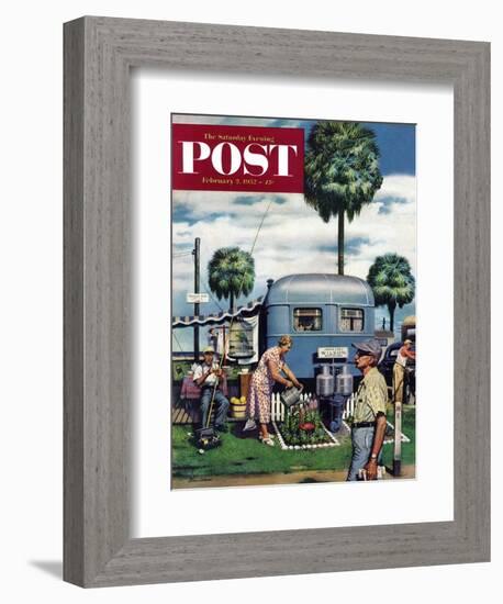 "Trailer Park Garden" Saturday Evening Post Cover, February 2, 1952-Stevan Dohanos-Framed Giclee Print