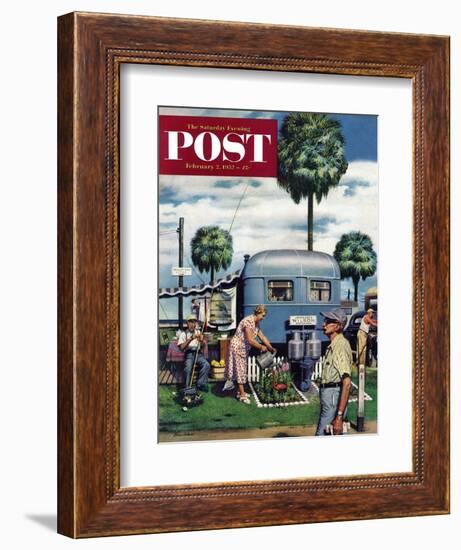 "Trailer Park Garden" Saturday Evening Post Cover, February 2, 1952-Stevan Dohanos-Framed Giclee Print