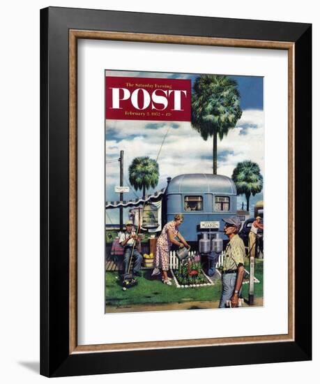 "Trailer Park Garden" Saturday Evening Post Cover, February 2, 1952-Stevan Dohanos-Framed Giclee Print