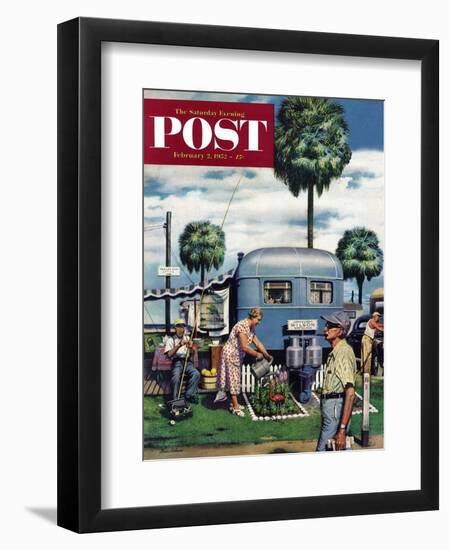 "Trailer Park Garden" Saturday Evening Post Cover, February 2, 1952-Stevan Dohanos-Framed Giclee Print