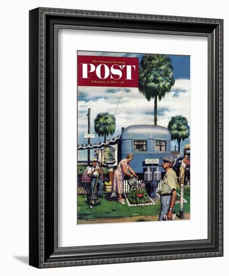 "Trailer Park Garden" Saturday Evening Post Cover, February 2, 1952-Stevan Dohanos-Framed Giclee Print