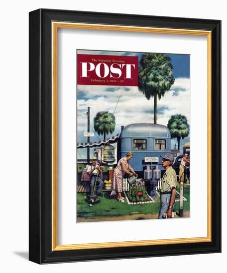 "Trailer Park Garden" Saturday Evening Post Cover, February 2, 1952-Stevan Dohanos-Framed Giclee Print