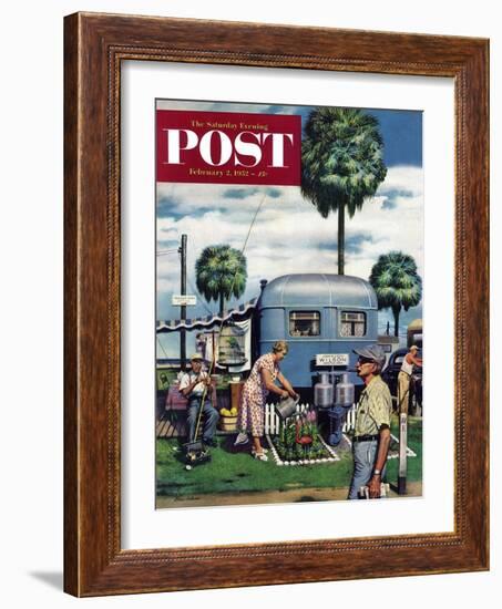"Trailer Park Garden" Saturday Evening Post Cover, February 2, 1952-Stevan Dohanos-Framed Giclee Print