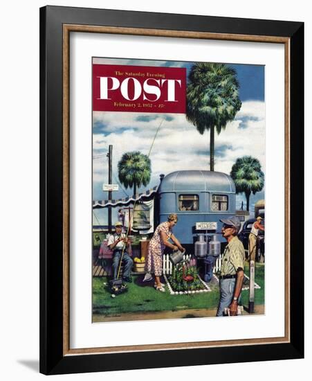 "Trailer Park Garden" Saturday Evening Post Cover, February 2, 1952-Stevan Dohanos-Framed Giclee Print