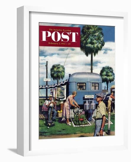 "Trailer Park Garden" Saturday Evening Post Cover, February 2, 1952-Stevan Dohanos-Framed Giclee Print