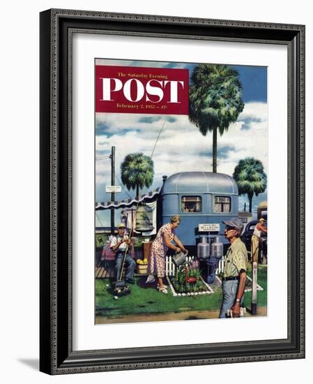 "Trailer Park Garden" Saturday Evening Post Cover, February 2, 1952-Stevan Dohanos-Framed Giclee Print