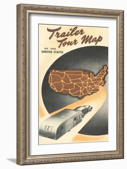 Trailer Tour Map of the United States-null-Framed Art Print