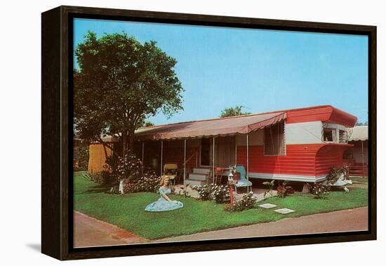 Trailer with Awning in Park-null-Framed Stretched Canvas